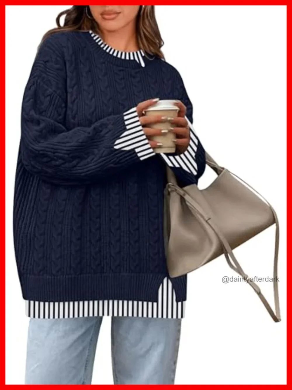 Oversized Cable Knit Pullover Sweater Women Viscose Blend Crew Neck Long Sleeve